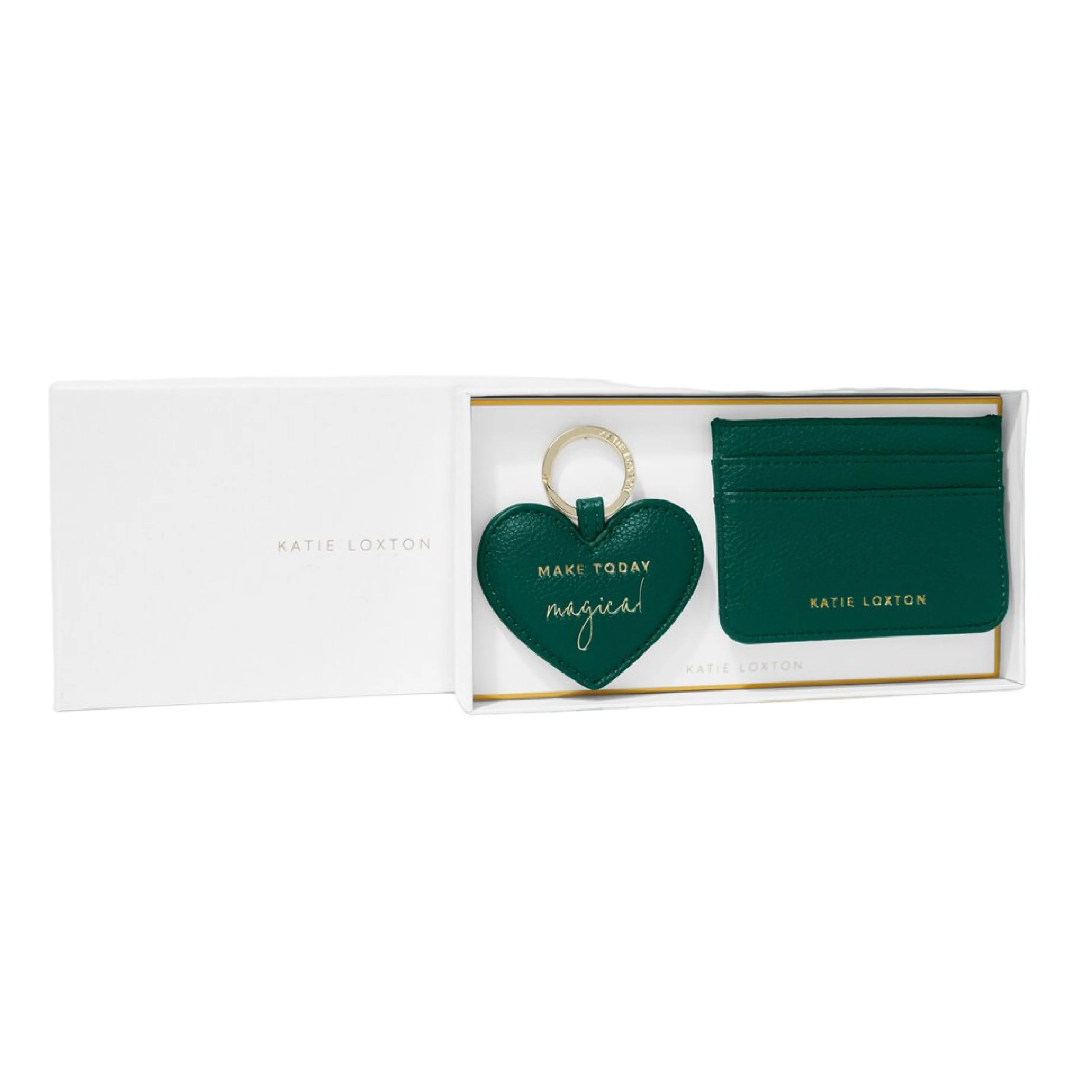 'Make Today Magical' Heart Keyring & Card Holder Set | Emerald Green