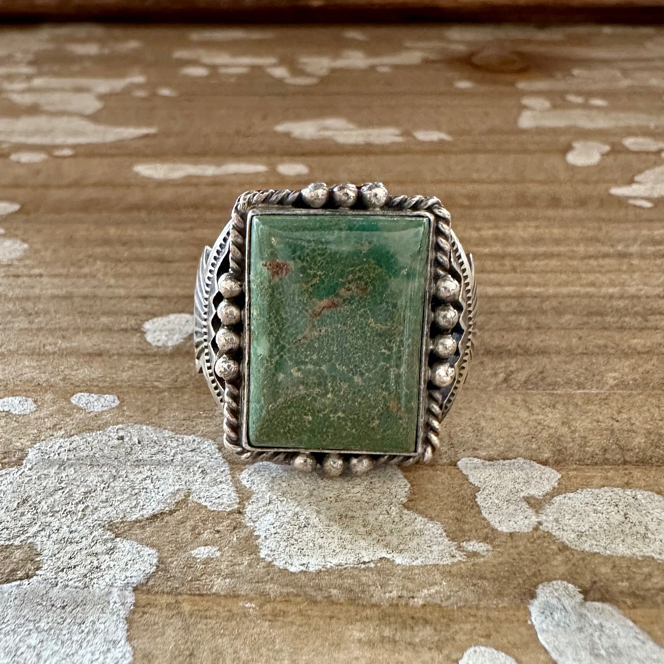 M&R CALLADITTO Navajo Handmade Men's Ring Sterling Silver w/ Turquoise  Size 13.5