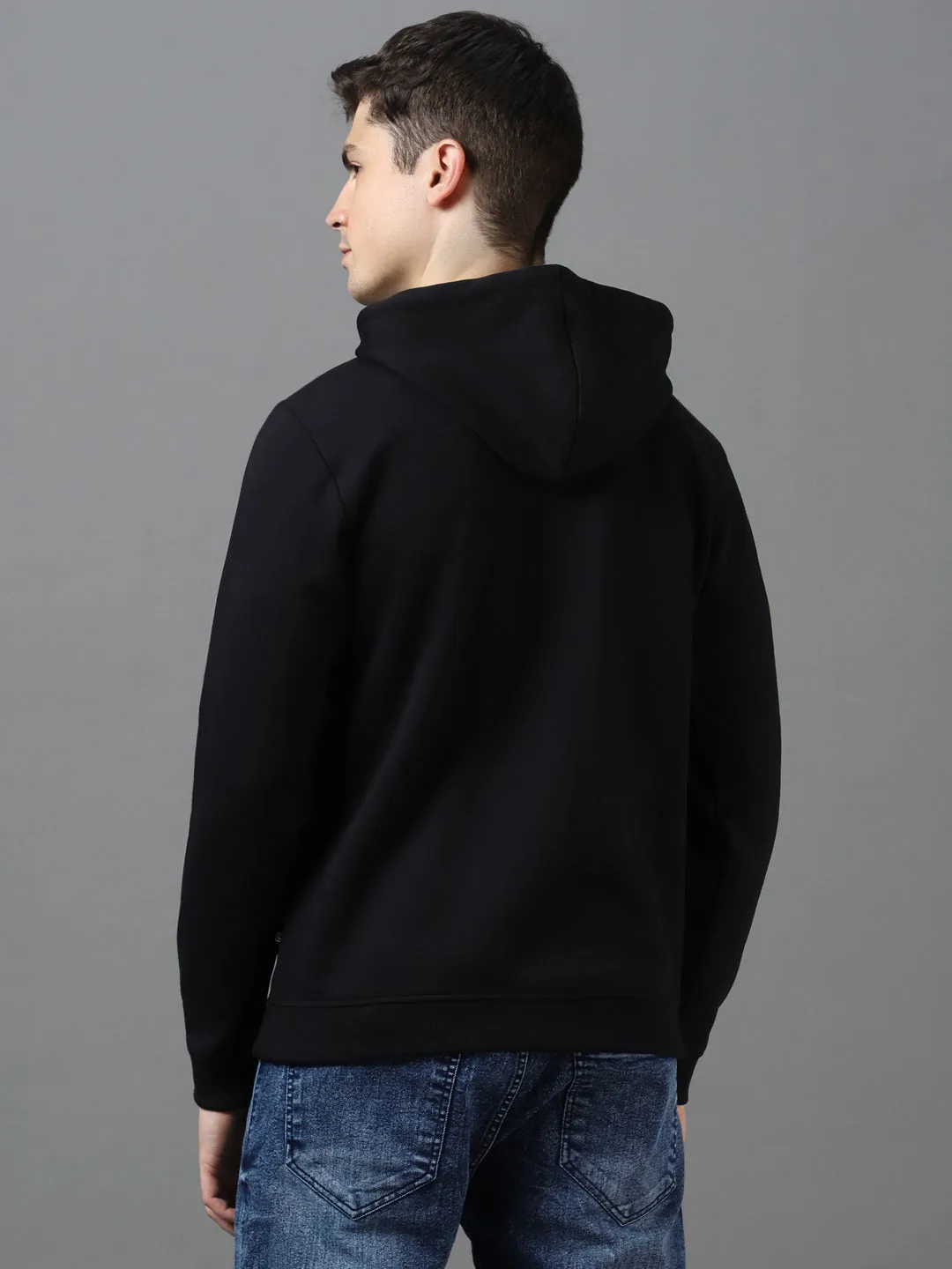 Men's Black Cotton Solid Hooded Neck Sweatshirt