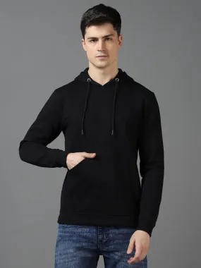 Men's Black Cotton Solid Hooded Neck Sweatshirt