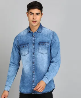 Men's Blue Full Sleeve Slim Fit Casual Denim Shirt