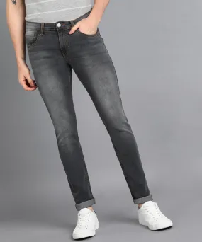 Men's Dark Grey Slim Fit Washed Jeans Stretchable