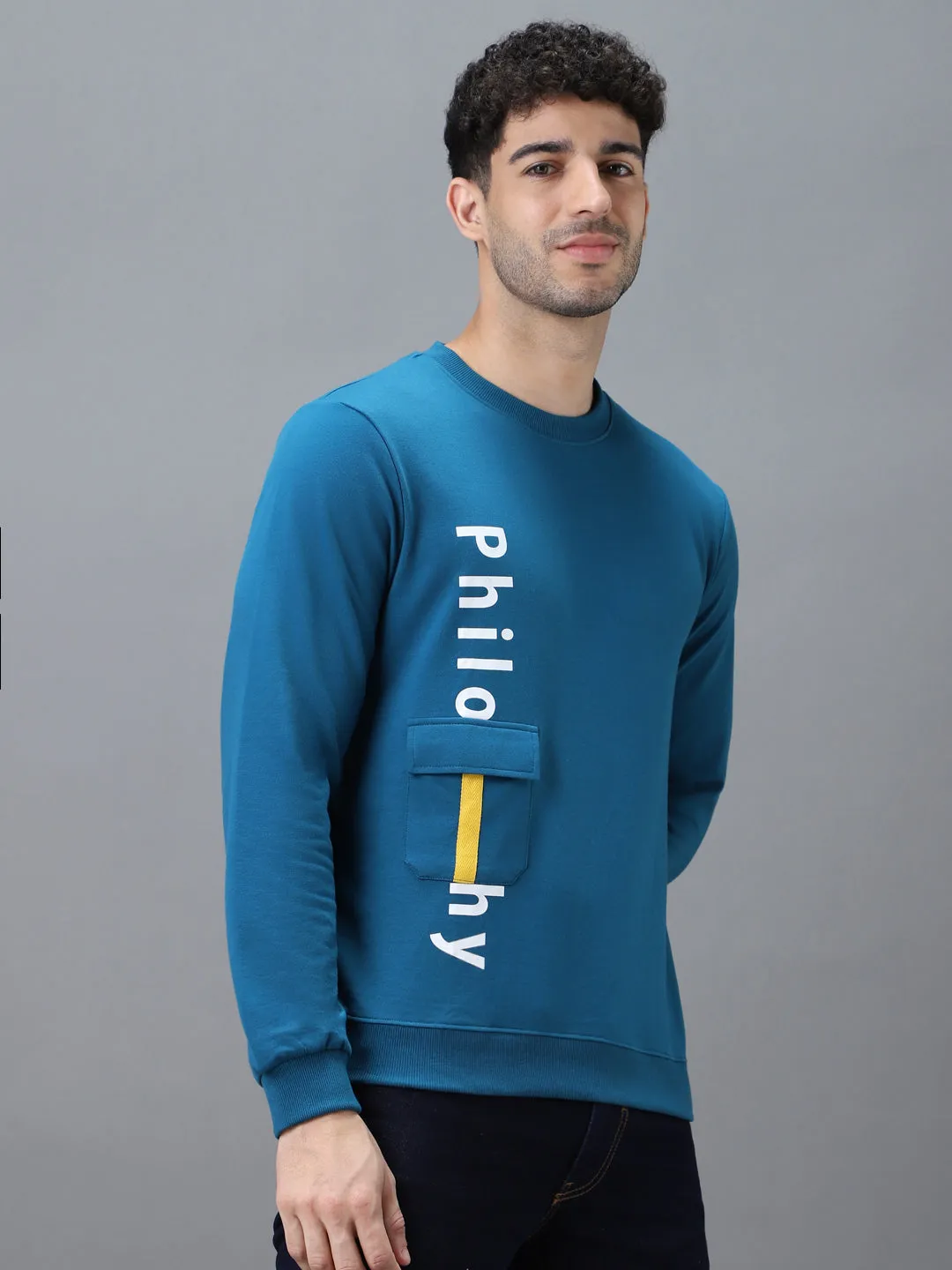 Men's Green Cotton Graphic Print Round Neck Sweatshirt