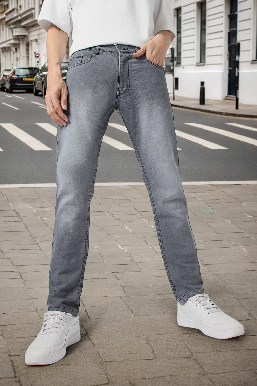 Men's Grey Slim Fit Stretchable Jeans