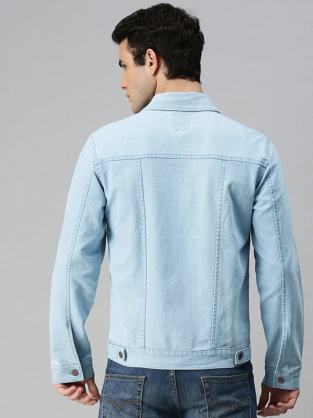 Men's Ice Blue Regular Fit Washed Full Sleeve Denim Jacket