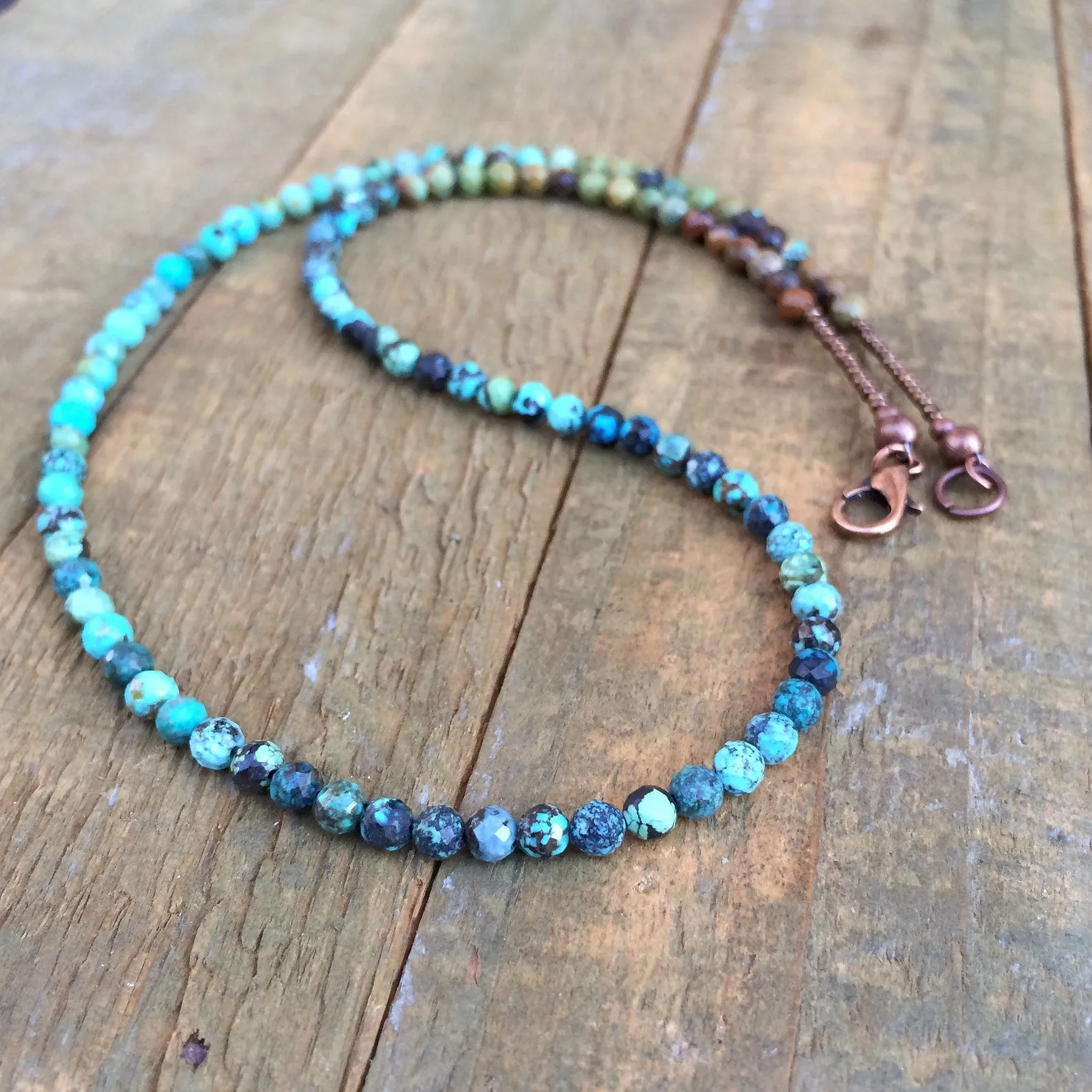 Minimalist Turquoise Choker with Ombre Turquoise Stones and Copper Accents