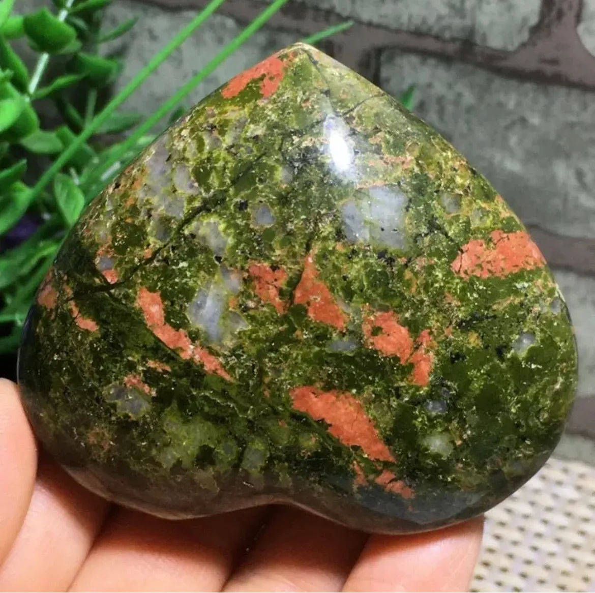 Natural Unakite gemstone carved Heart