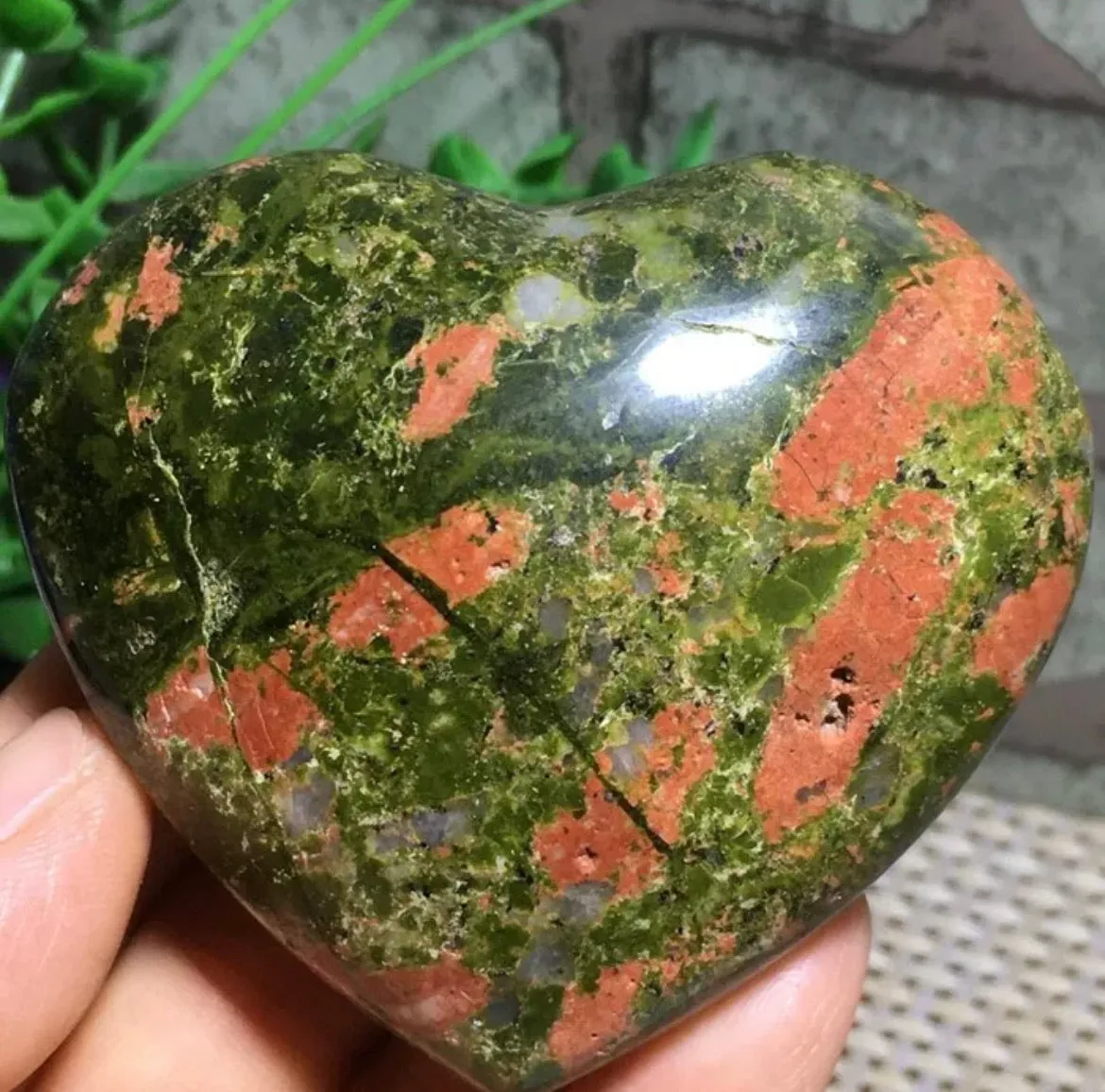 Natural Unakite gemstone carved Heart