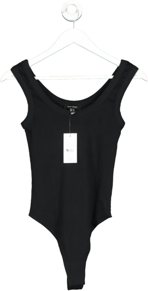 New Look Black Ribbed Scoop Neck Bodysuit UK 8