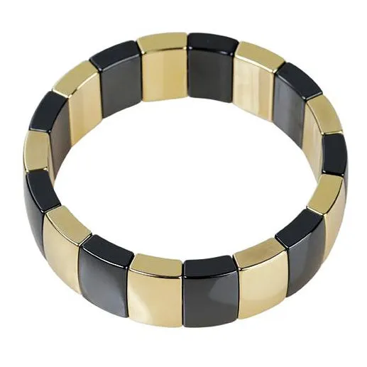 Roberto Demeglio Aura 1 Row Large Alternate Bracelet in Yellow Goldplated Black Polished Ceramic