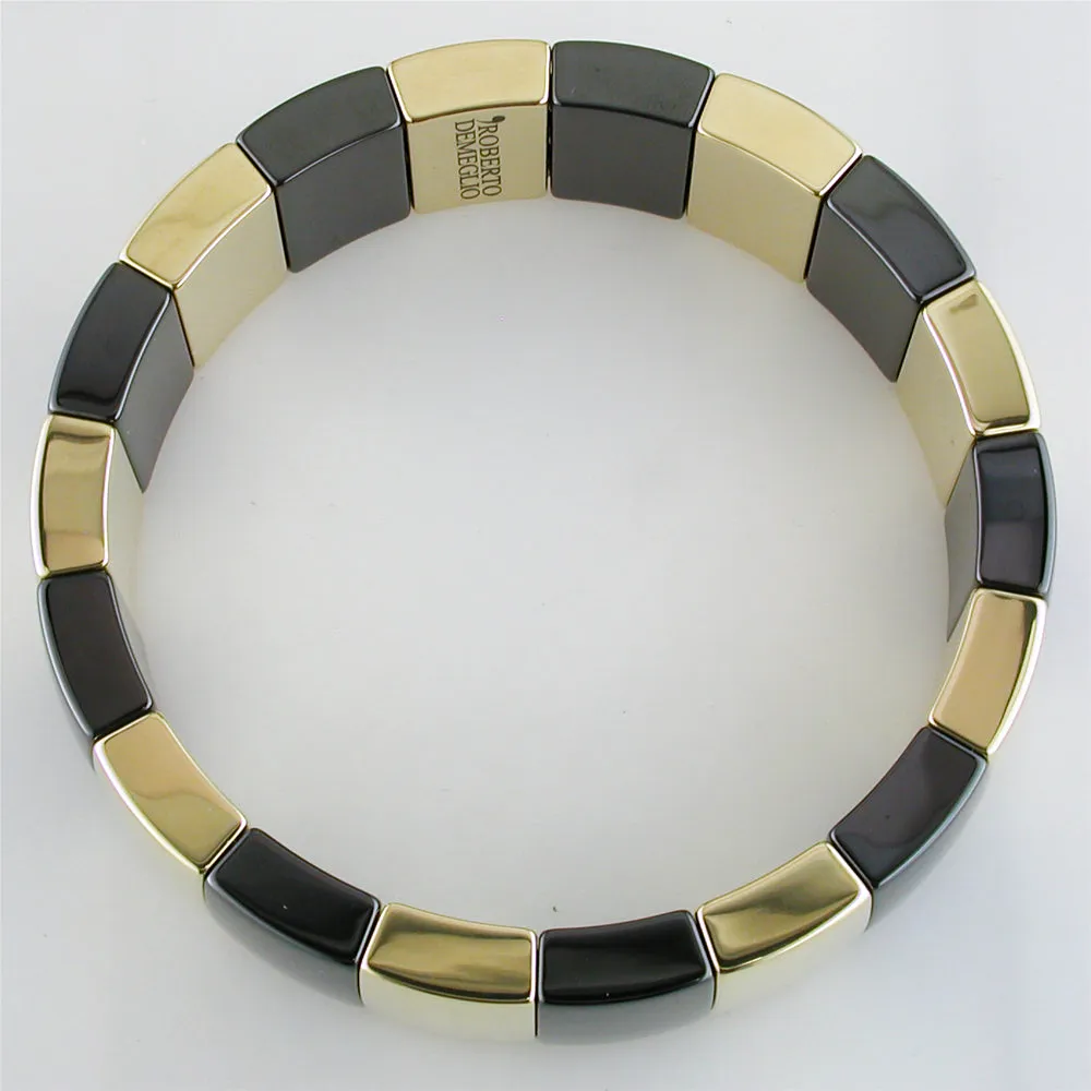 Roberto Demeglio Aura 1 Row Large Alternate Bracelet in Yellow Goldplated Black Polished Ceramic