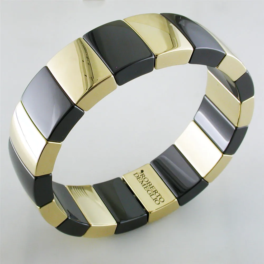 Roberto Demeglio Aura 1 Row Large Alternate Bracelet in Yellow Goldplated Black Polished Ceramic