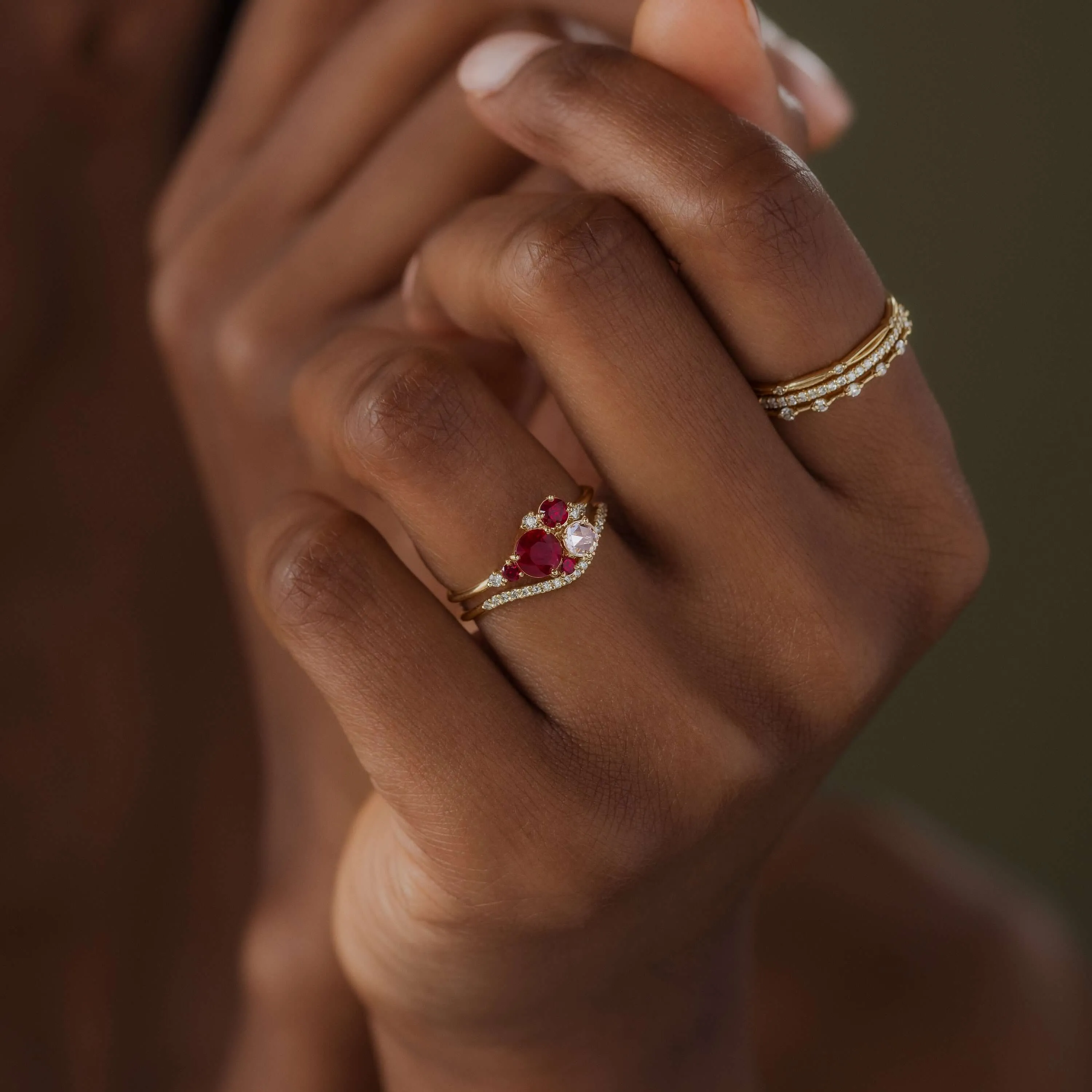 Ruby and Rose Cluster Ring