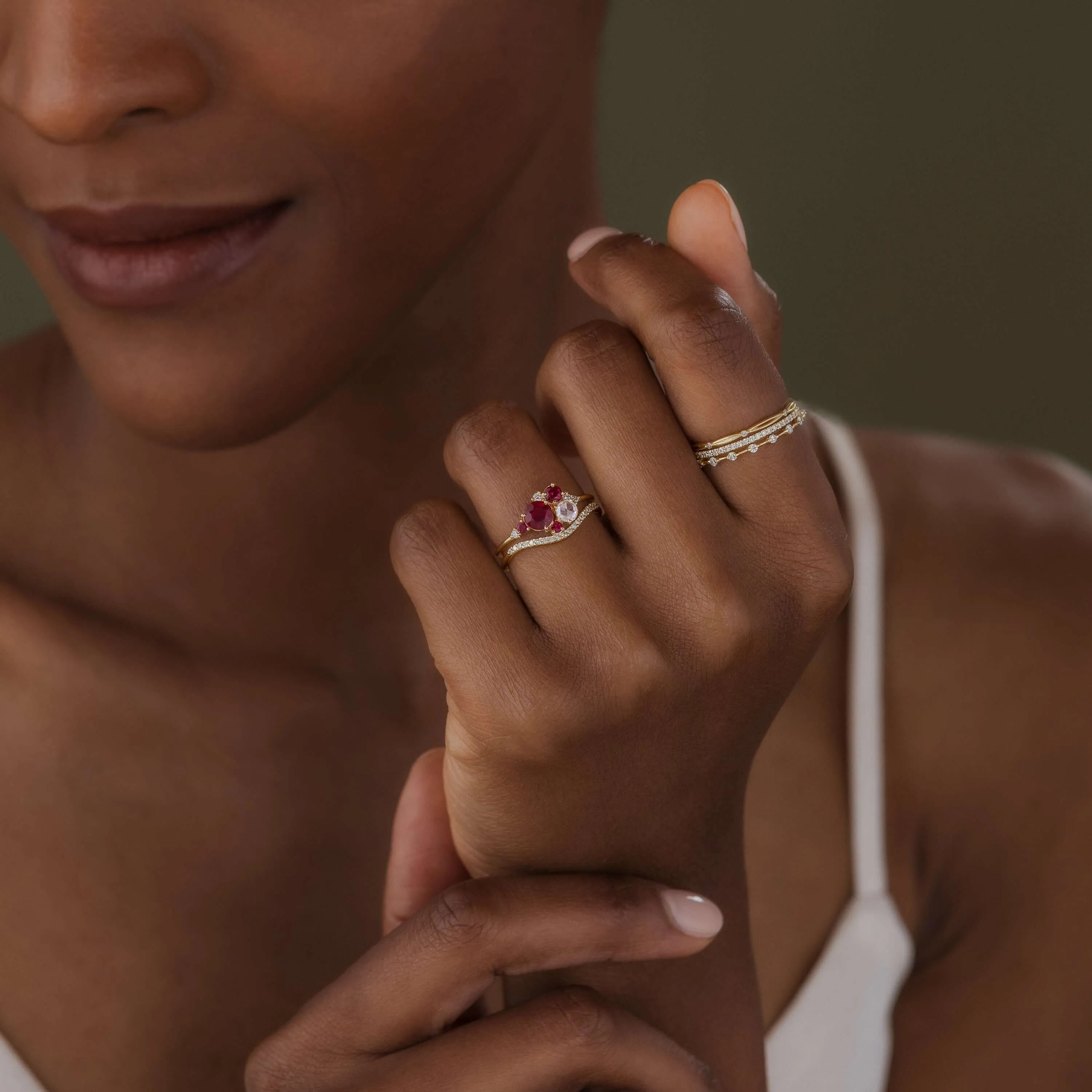 Ruby and Rose Cluster Ring