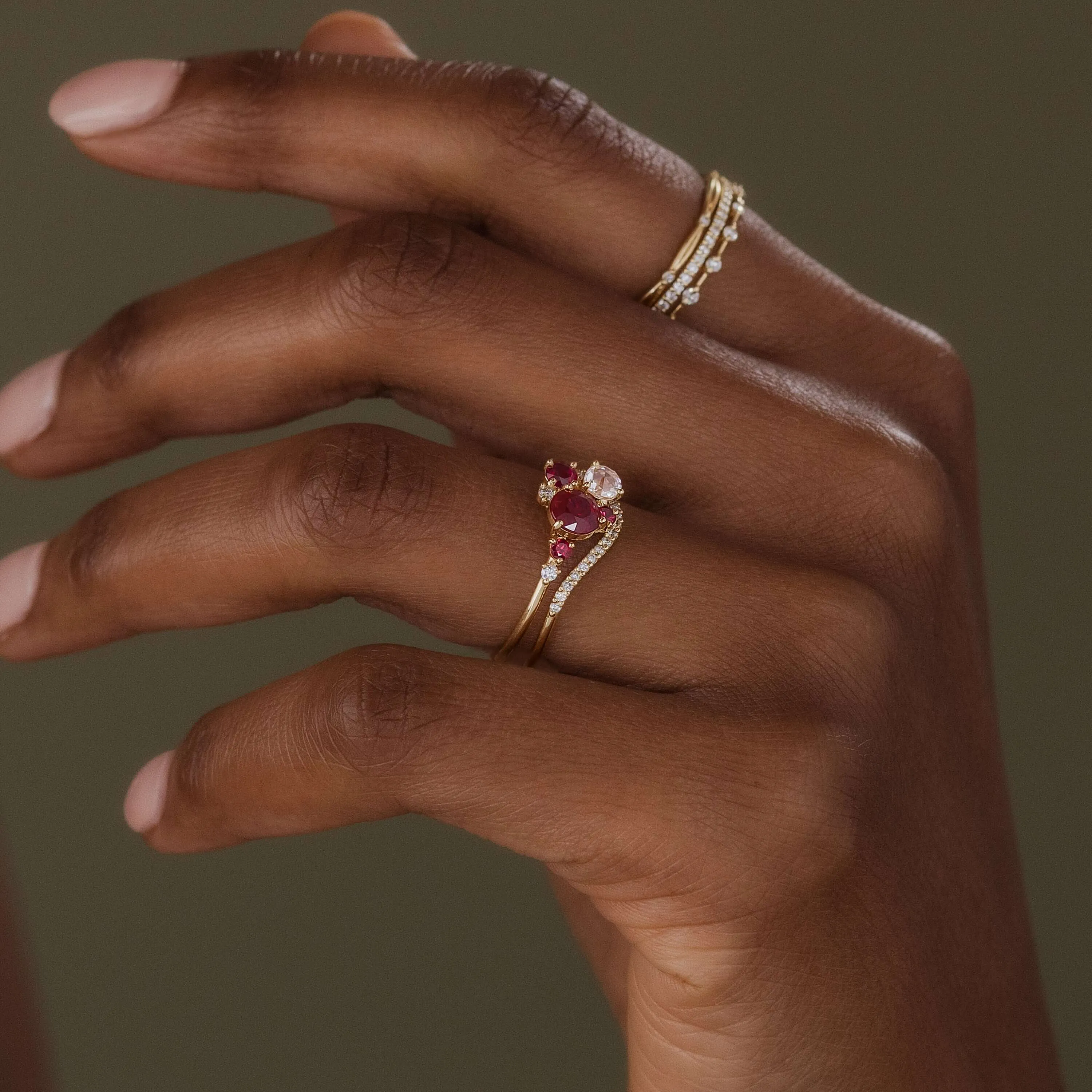 Ruby and Rose Cluster Ring