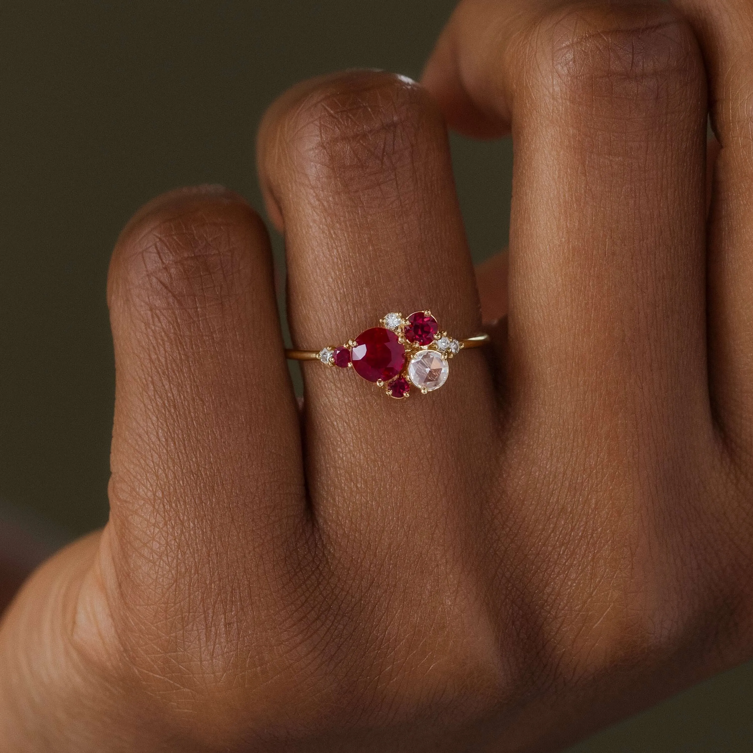 Ruby and Rose Cluster Ring