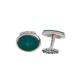 Silver Green Agate Stone Oval Cufflink