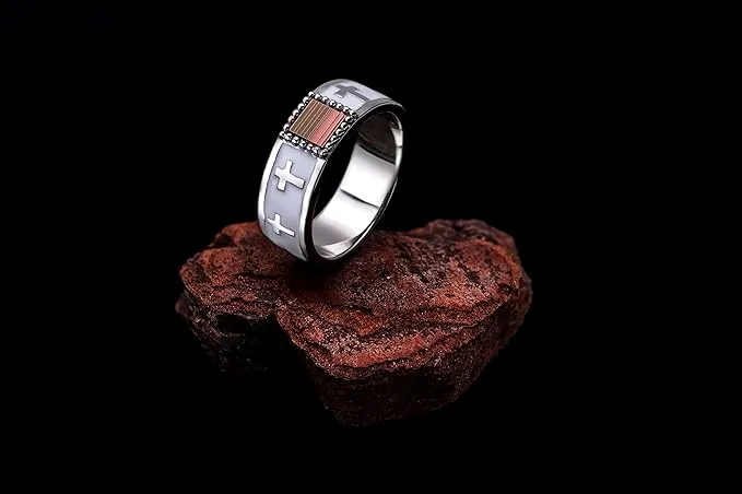 Silver Ring Nano Sim New Testament with Black Enamel - Cross