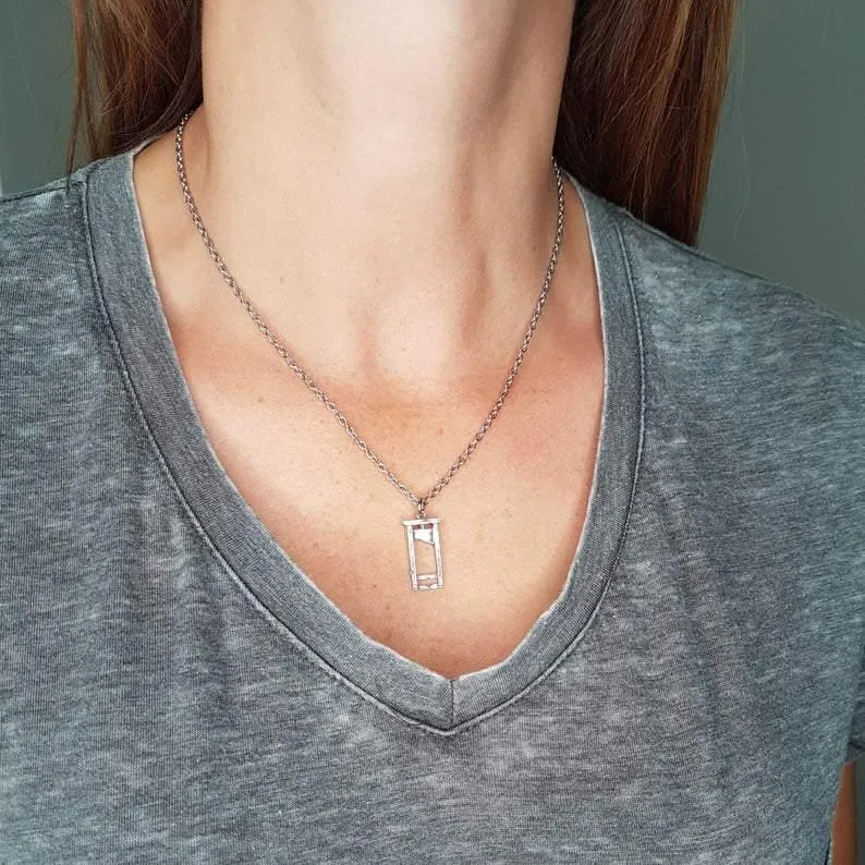 Small Sterling Silver Guillotine Charm Necklace