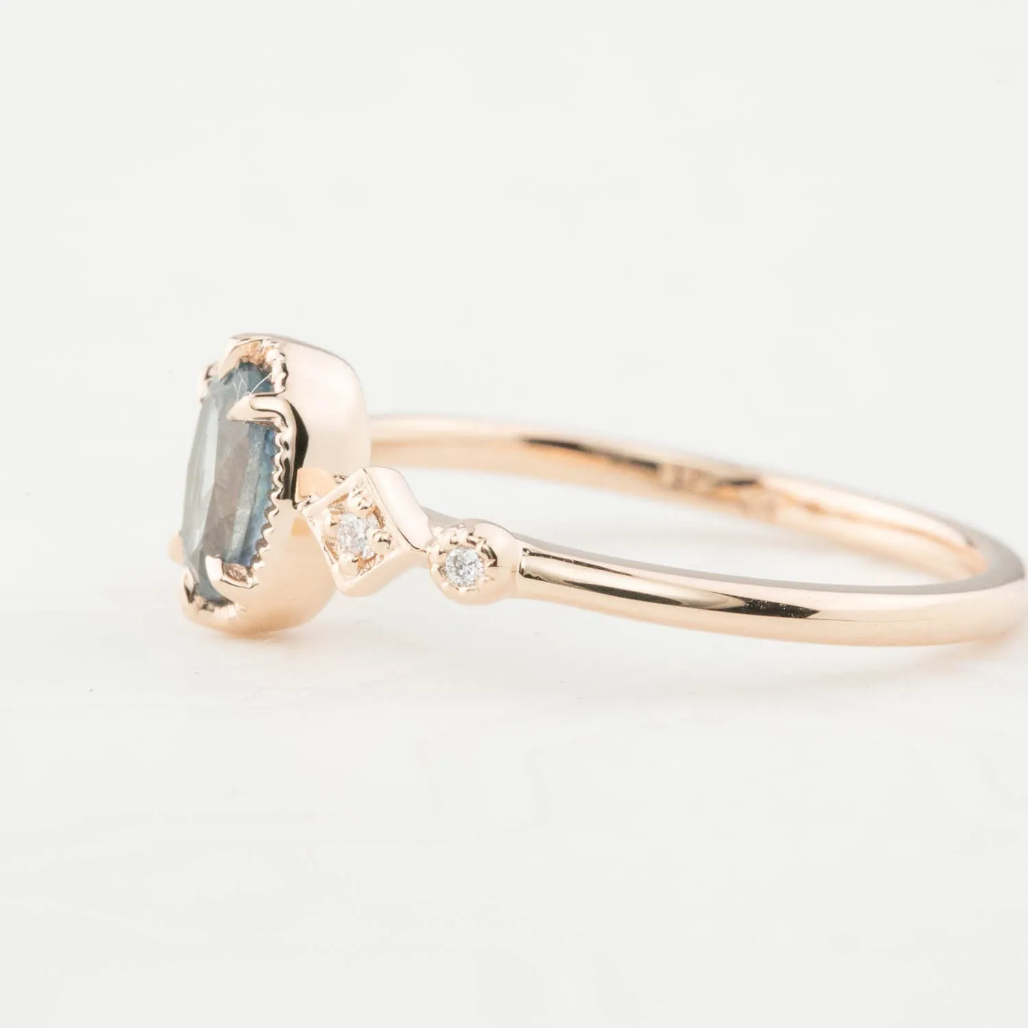 Stella Ring - 6x4mm 0.60ct Blue Montana Sapphire, 14k Rose Gold