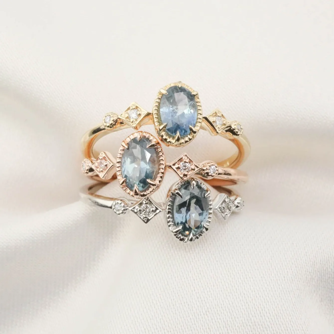 Stella Ring - 6x4mm 0.60ct Blue Montana Sapphire, 14k Rose Gold