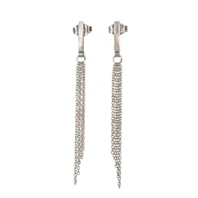 Sterling Silver Post Earrings with Angled Chain Fringe Attached to a Flat Bar