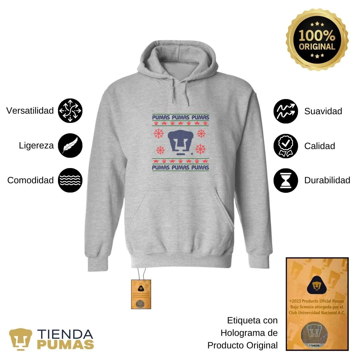 Sudadera Hombre Hoodie  Pumas UNAM Navidad