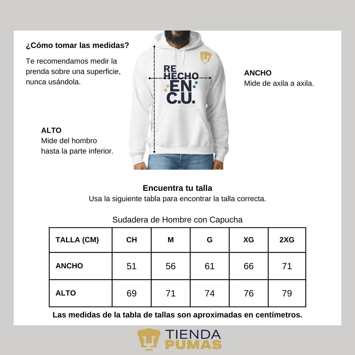 Sudadera Hombre Hoodie Pumas UNAM Re Hecho en C.U.