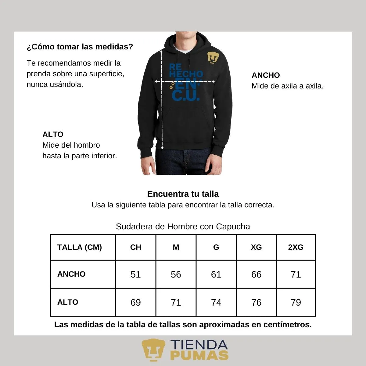 Sudadera Hombre Hoodie Pumas UNAM Re Hecho en C.U.