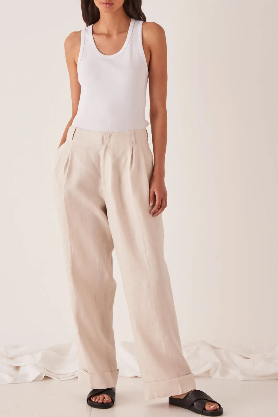 Tailored Linen Ivory Relaxed Pant