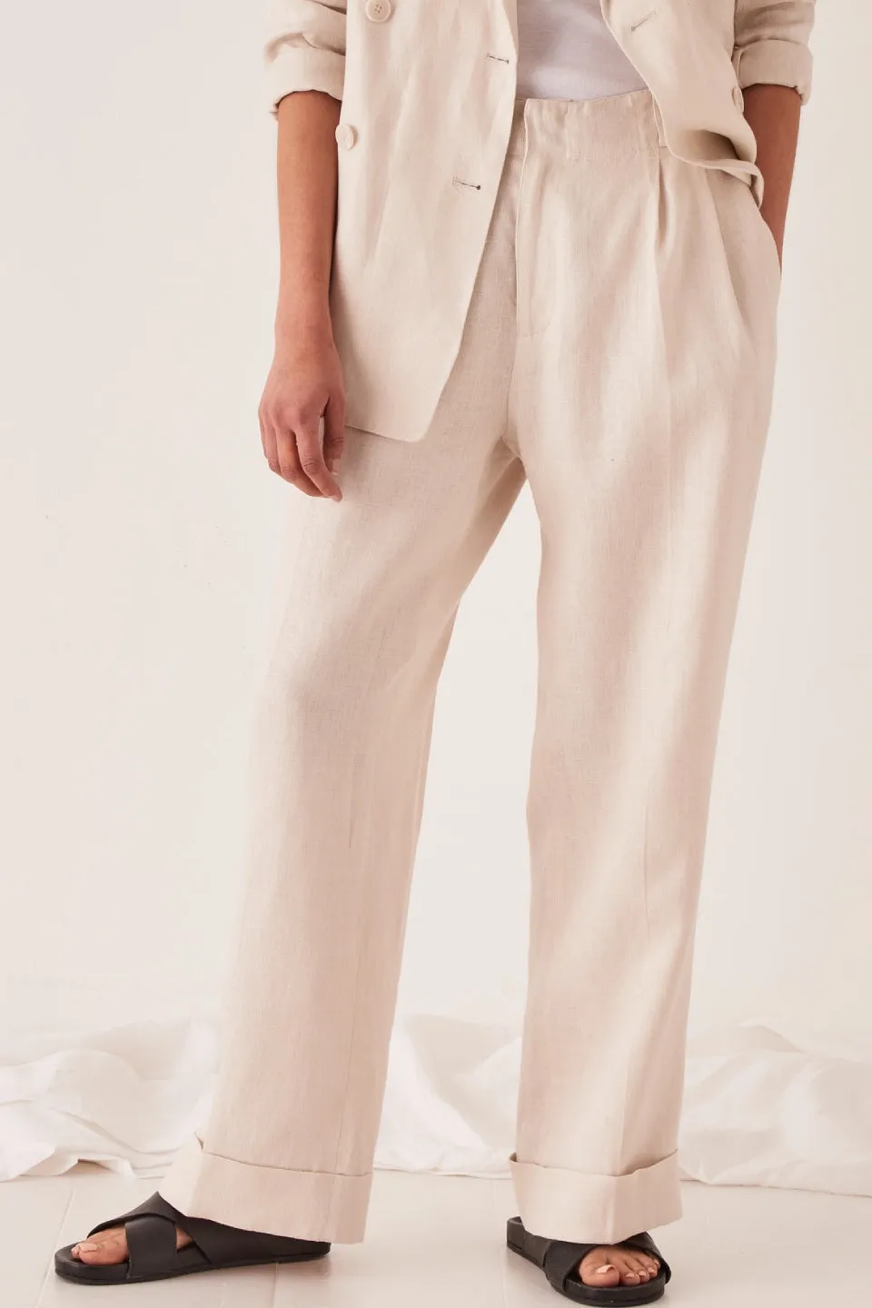 Tailored Linen Ivory Relaxed Pant