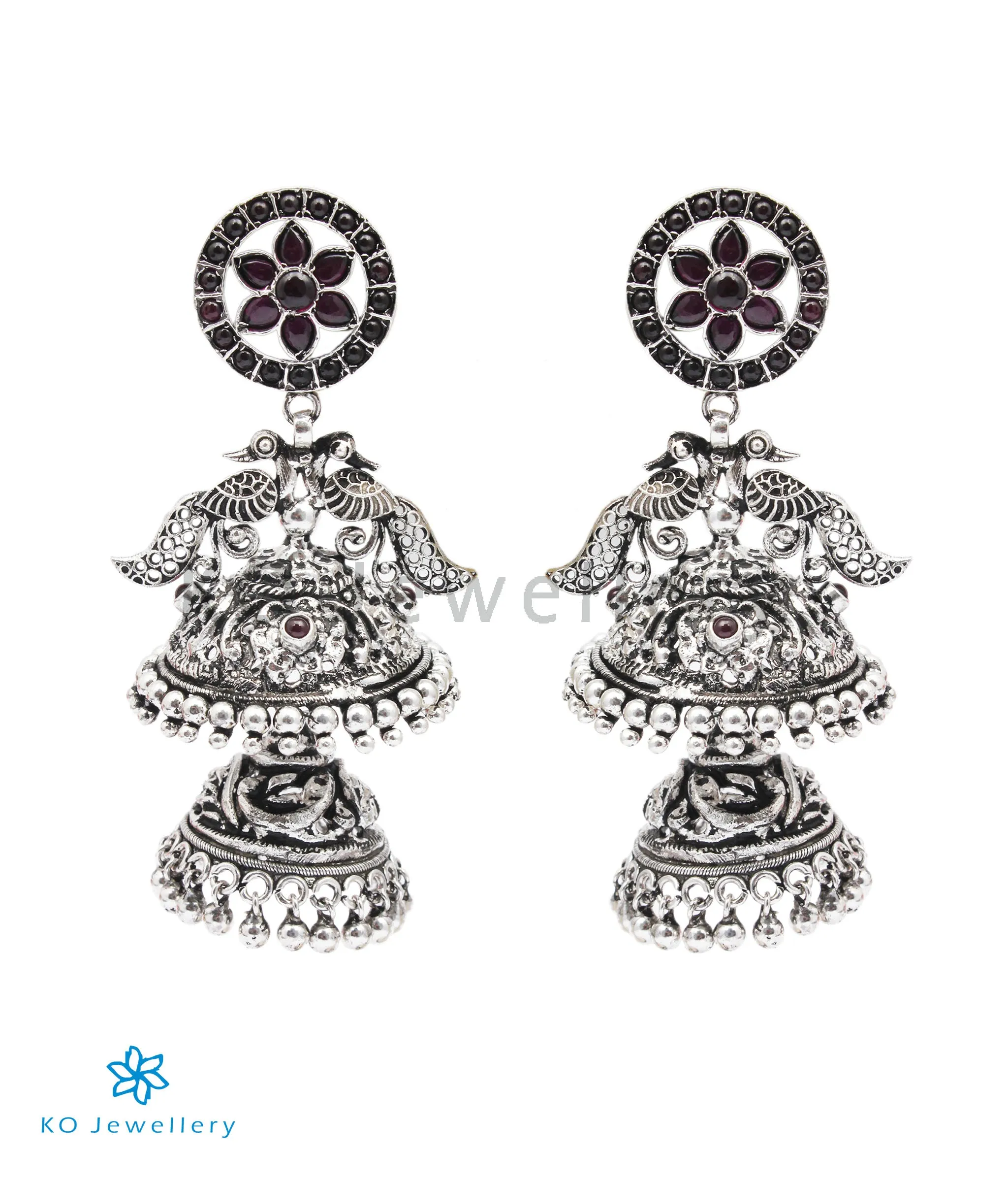 The Shringara Silver Peacock Jhumka