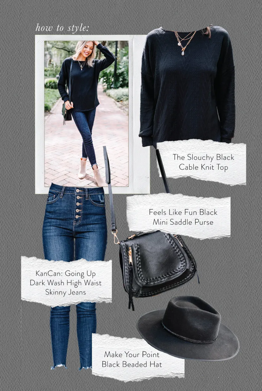 The Slouchy Black Cable Knit Top