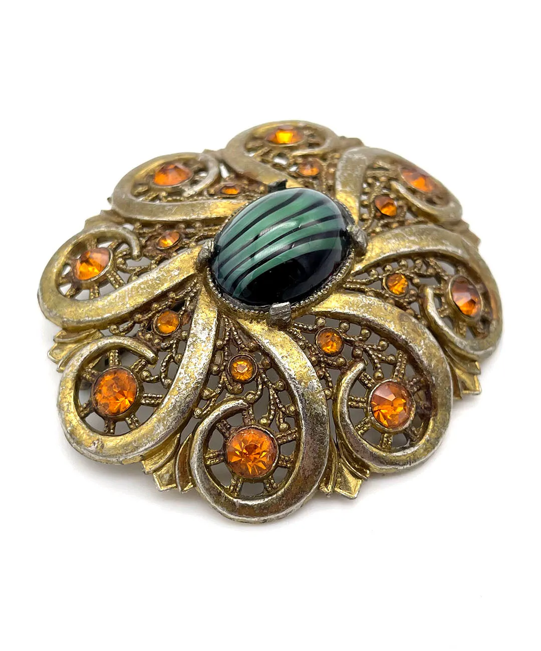 【USA輸入】ヴィンテージ フィリグリー ガラス ビジュー ブローチ/Vintage Filigree Glass Bijoux Brooch