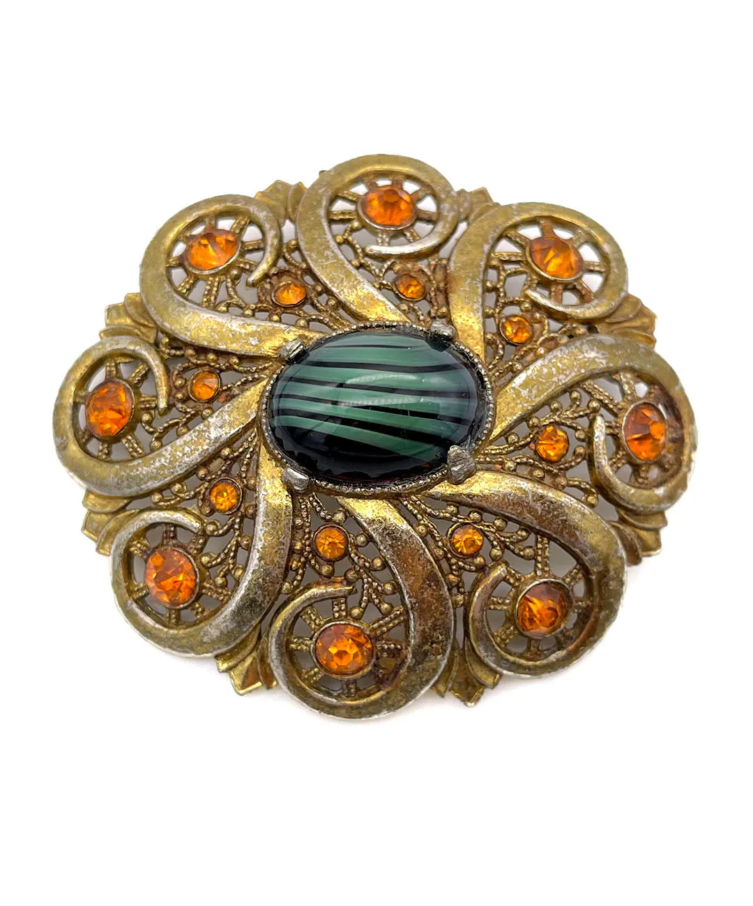 【USA輸入】ヴィンテージ フィリグリー ガラス ビジュー ブローチ/Vintage Filigree Glass Bijoux Brooch