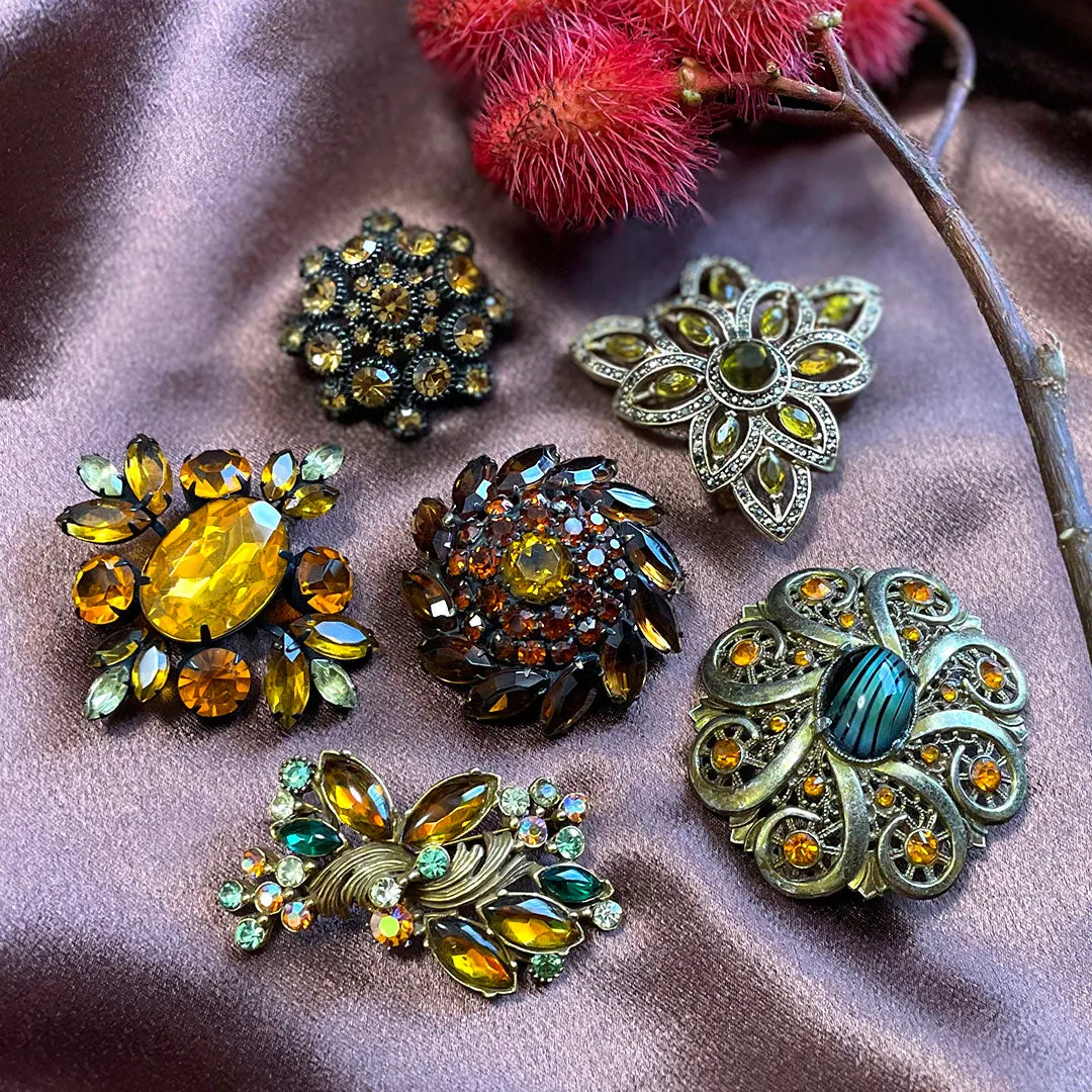 【USA輸入】ヴィンテージ フィリグリー ガラス ビジュー ブローチ/Vintage Filigree Glass Bijoux Brooch