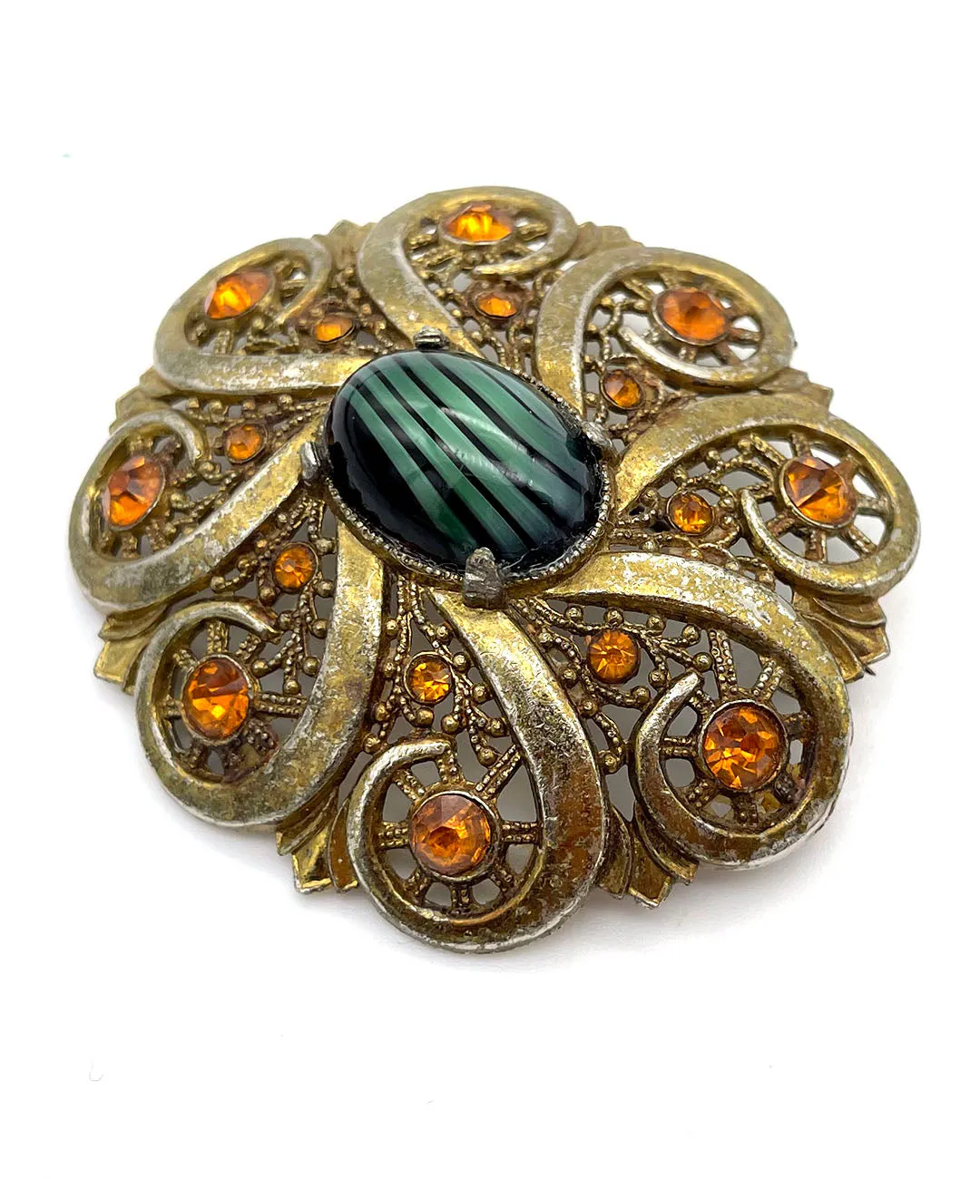 【USA輸入】ヴィンテージ フィリグリー ガラス ビジュー ブローチ/Vintage Filigree Glass Bijoux Brooch