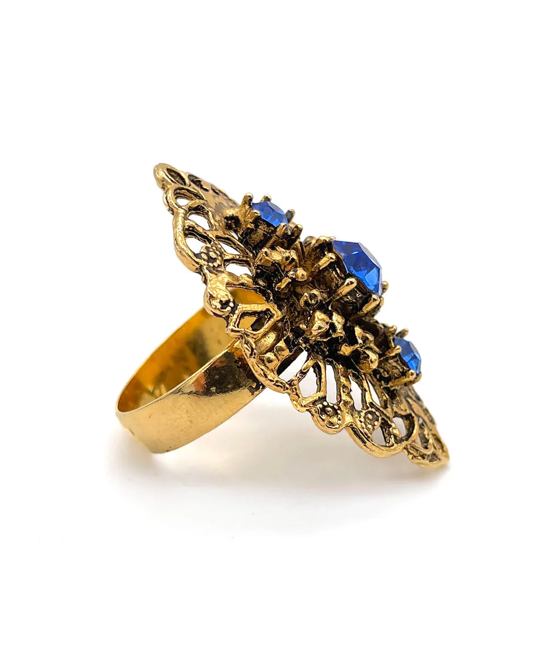 【USA輸入】ヴィンテージ ブルービジュー オープンワーク リング/Vintage Blue Bijou Openwork Ring