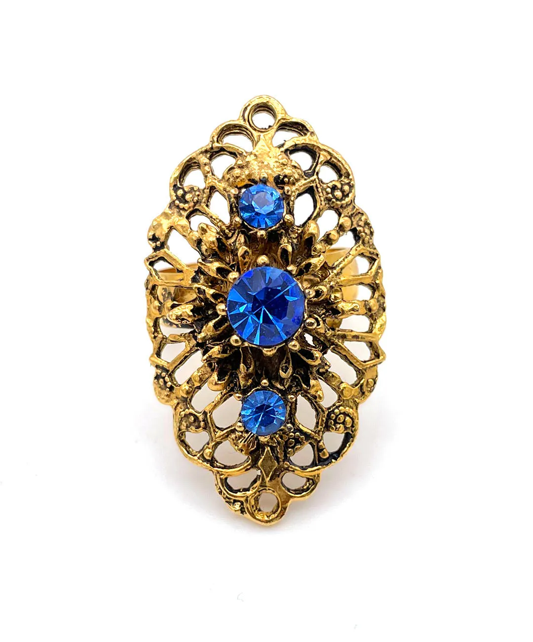 【USA輸入】ヴィンテージ ブルービジュー オープンワーク リング/Vintage Blue Bijou Openwork Ring