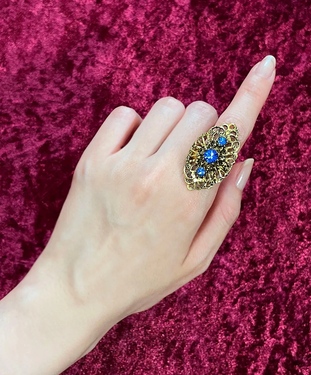 【USA輸入】ヴィンテージ ブルービジュー オープンワーク リング/Vintage Blue Bijou Openwork Ring