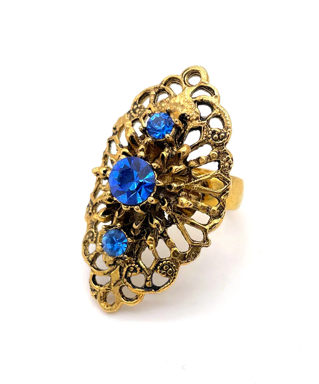 【USA輸入】ヴィンテージ ブルービジュー オープンワーク リング/Vintage Blue Bijou Openwork Ring