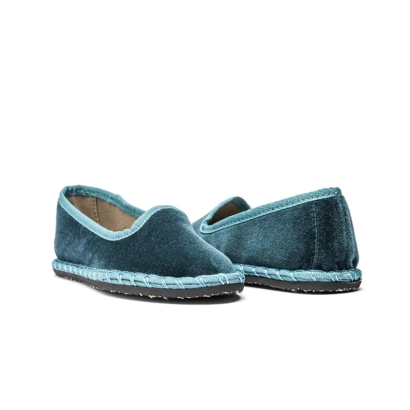 Velvet Contrast Slip ons in Emerald