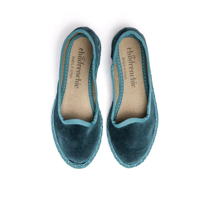 Velvet Contrast Slip ons in Emerald