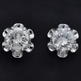 Vintage 0.90 TCW Diamond 14K White Gold Round Stud Earrings 7 mm