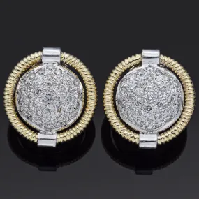 Vintage 1.11 TCW Diamond 14K White & Yellow Gold Omega Back Earrings