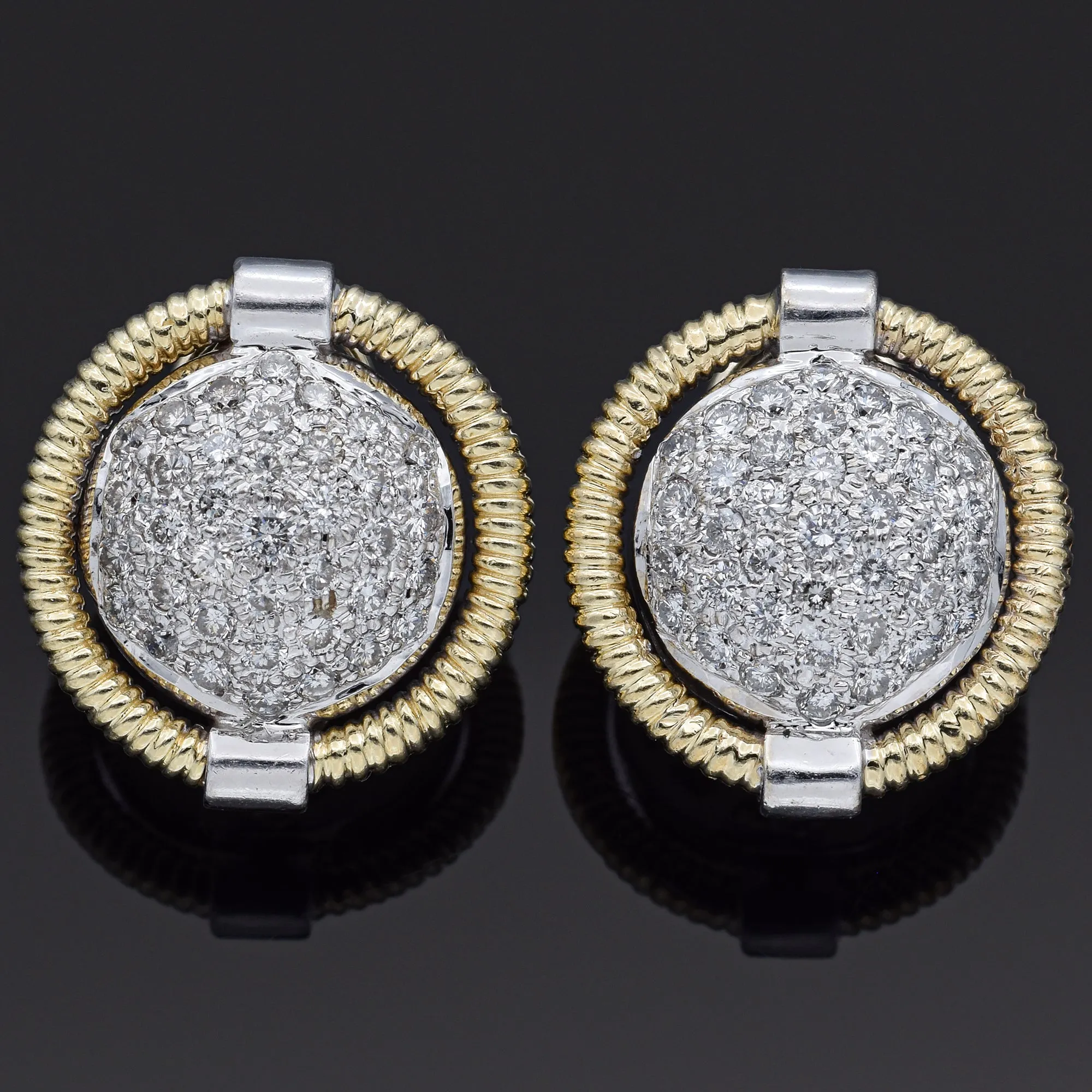 Vintage 1.11 TCW Diamond 14K White & Yellow Gold Omega Back Earrings